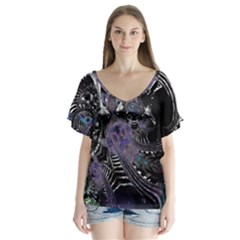 When Gears Turn V-neck Flutter Sleeve Top by MRNStudios