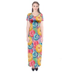 Multicolored Donuts Short Sleeve Maxi Dress