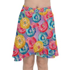 Multicolored Donuts Chiffon Wrap Front Skirt by SychEva