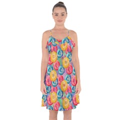 Multicolored Donuts Ruffle Detail Chiffon Dress by SychEva