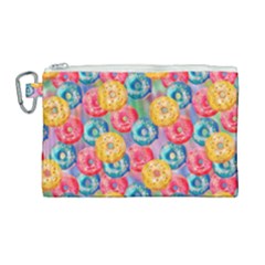 Multicolored Donuts Canvas Cosmetic Bag (large) by SychEva