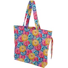 Multicolored Donuts Drawstring Tote Bag