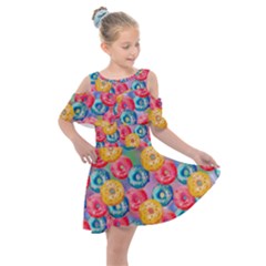 Multicolored Donuts Kids  Shoulder Cutout Chiffon Dress by SychEva