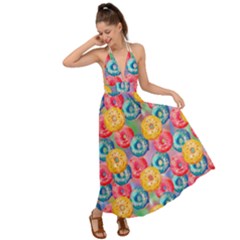 Multicolored Donuts Backless Maxi Beach Dress