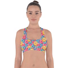 Multicolored Donuts Cross Back Hipster Bikini Top  by SychEva