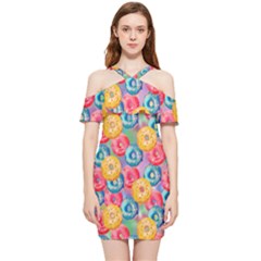 Multicolored Donuts Shoulder Frill Bodycon Summer Dress