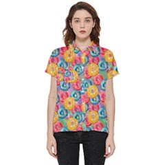 Multicolored Donuts Short Sleeve Pocket Shirt by SychEva