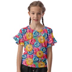 Multicolored Donuts Kids  Cut Out Flutter Sleeves