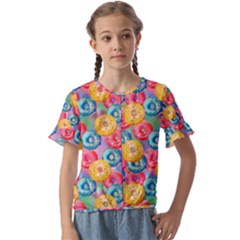 Multicolored Donuts Kids  Cuff Sleeve Scrunch Bottom Tee