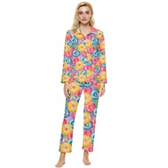 Multicolored Donuts Womens  Long Sleeve Pocket Pajamas Set by SychEva