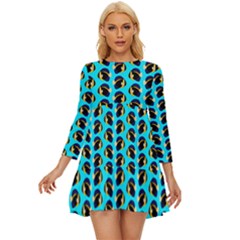 Scribbled Angelfish Long Sleeve Babydoll Dress