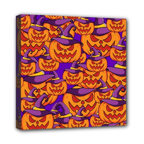 Purple And Orange Pumpkins, Crazy Halloween Pattern, Jack O  Lantern Mini Canvas 8  X 8  (stretched) by Casemiro