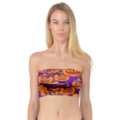 Purple And Orange Pumpkins, Crazy Halloween Pattern, Jack O  Lantern Bandeau Top by Casemiro