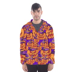 Purple And Orange Pumpkins, Crazy Halloween Pattern, Jack O  Lantern Men s Hooded Windbreaker