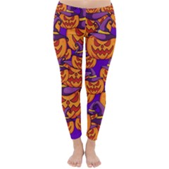 Purple And Orange Pumpkins, Crazy Halloween Pattern, Jack O  Lantern Classic Winter Leggings