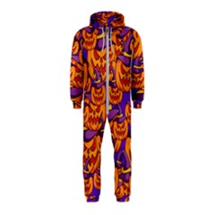 Purple And Orange Pumpkins, Crazy Halloween Pattern, Jack O  Lantern Hooded Jumpsuit (kids)