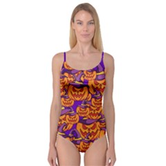 Purple And Orange Pumpkins, Crazy Halloween Pattern, Jack O  Lantern Camisole Leotard  by Casemiro