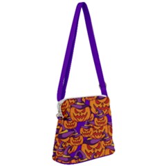 Purple And Orange Pumpkins, Crazy Halloween Pattern, Jack O  Lantern Zipper Messenger Bag by Casemiro