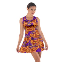 Purple And Orange Pumpkins, Crazy Halloween Pattern, Jack O  Lantern Cotton Racerback Dress by Casemiro