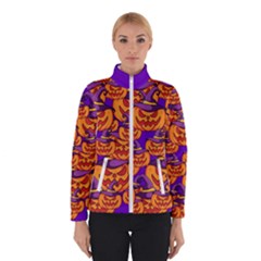 Purple And Orange Pumpkins, Crazy Halloween Pattern, Jack O  Lantern Women s Bomber Jacket