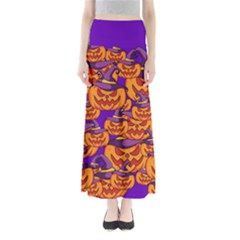 Purple And Orange Pumpkins, Crazy Halloween Pattern, Jack O  Lantern Full Length Maxi Skirt by Casemiro