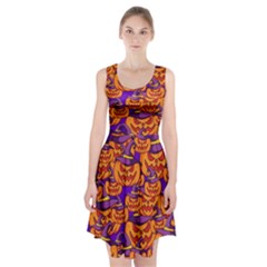 Purple And Orange Pumpkins, Crazy Halloween Pattern, Jack O  Lantern Racerback Midi Dress by Casemiro