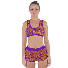 Purple And Orange Pumpkins, Crazy Halloween Pattern, Jack O  Lantern Racerback Boyleg Bikini Set by Casemiro