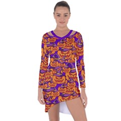 Purple And Orange Pumpkins, Crazy Halloween Pattern, Jack O  Lantern Asymmetric Cut-out Shift Dress by Casemiro