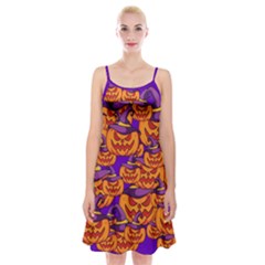 Purple And Orange Pumpkins, Crazy Halloween Pattern, Jack O  Lantern Spaghetti Strap Velvet Dress