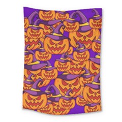 Purple And Orange Pumpkins, Crazy Halloween Pattern, Jack O  Lantern Medium Tapestry