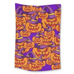 Purple And Orange Pumpkins, Crazy Halloween Pattern, Jack O  Lantern Large Tapestry