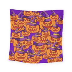 Purple And Orange Pumpkins, Crazy Halloween Pattern, Jack O  Lantern Square Tapestry (small)