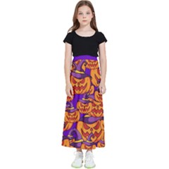 Purple And Orange Pumpkins, Crazy Halloween Pattern, Jack O  Lantern Kids  Flared Maxi Skirt