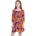 Purple and orange pumpkins, crazy Halloween pattern, Jack o  Lantern Kids  Quarter Sleeve Skater Dress View1