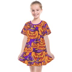 Purple And Orange Pumpkins, Crazy Halloween Pattern, Jack O  Lantern Kids  Smock Dress by Casemiro