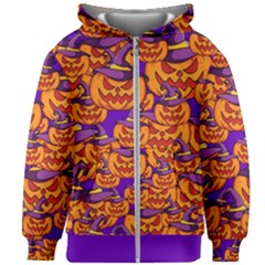 Purple And Orange Pumpkins, Crazy Halloween Pattern, Jack O  Lantern Kids  Zipper Hoodie Without Drawstring by Casemiro