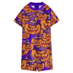 Purple And Orange Pumpkins, Crazy Halloween Pattern, Jack O  Lantern Kids  Boyleg Half Suit Swimwear by Casemiro