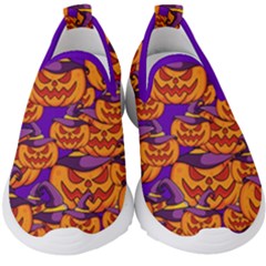 Purple And Orange Pumpkins, Crazy Halloween Pattern, Jack O  Lantern Kids  Slip On Sneakers by Casemiro