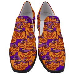 Purple And Orange Pumpkins, Crazy Halloween Pattern, Jack O  Lantern Women Slip On Heel Loafers by Casemiro