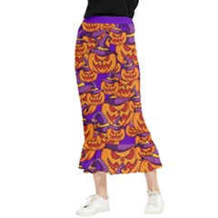 Purple And Orange Pumpkins, Crazy Halloween Pattern, Jack O  Lantern Maxi Fishtail Chiffon Skirt