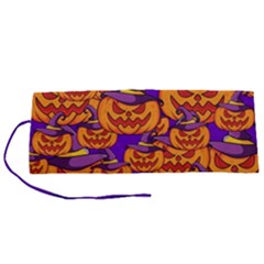 Purple And Orange Pumpkins, Crazy Halloween Pattern, Jack O  Lantern Roll Up Canvas Pencil Holder (s) by Casemiro