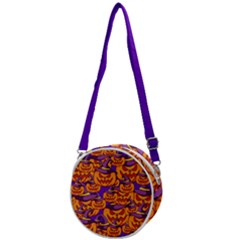 Purple And Orange Pumpkins, Crazy Halloween Pattern, Jack O  Lantern Crossbody Circle Bag by Casemiro