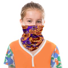 Purple And Orange Pumpkins, Crazy Halloween Pattern, Jack O  Lantern Face Covering Bandana (kids) by Casemiro