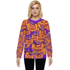 Purple And Orange Pumpkins, Crazy Halloween Pattern, Jack O  Lantern Hidden Pocket Sweatshirt