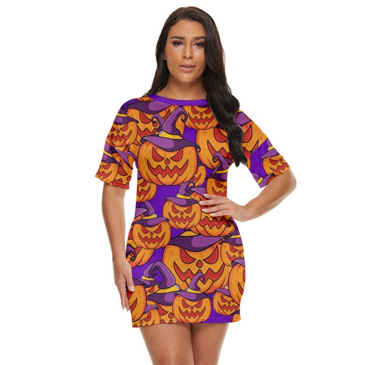 Purple and orange pumpkins, crazy Halloween pattern, Jack o  Lantern Just Threw It On Dress