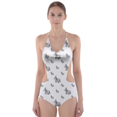 Grey Unicorn Sketchy Style Motif Drawing Pattern Cut-out One Piece Swimsuit by dflcprintsclothing