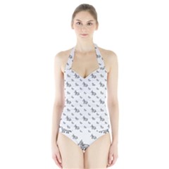 Grey Unicorn Sketchy Style Motif Drawing Pattern Halter Swimsuit by dflcprintsclothing