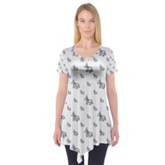 Grey Unicorn Sketchy Style Motif Drawing Pattern Short Sleeve Tunic  by dflcprintsclothing