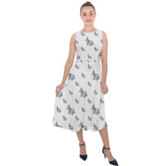 Grey Unicorn Sketchy Style Motif Drawing Pattern Midi Tie-back Chiffon Dress by dflcprintsclothing