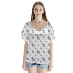 Grey Unicorn Sketchy Style Motif Drawing Pattern V-neck Flutter Sleeve Top by dflcprintsclothing